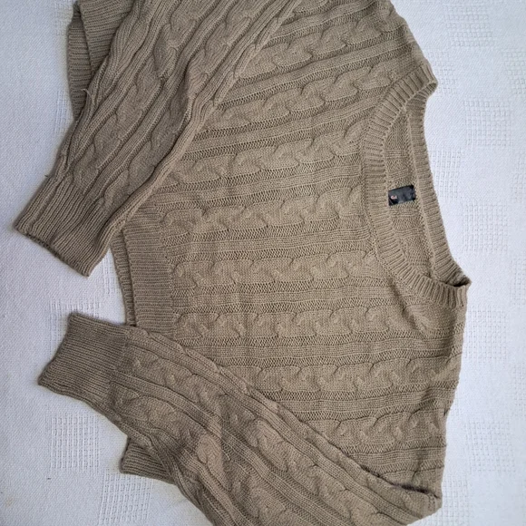 Womens large tan cable knit 2pc crop long sleeve jogger set - Picture 2 of 8